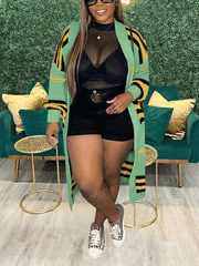 Gestrickter Cardigan mit Farbblock-Streifen