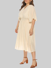 V-Neck Flowy Swing Midi Dress