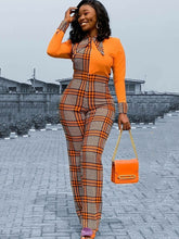 Turndown Collar Plaid Jumpsuit