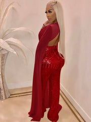 Abend-Jumpsuit mit V-Ausschnitt und Pailletten