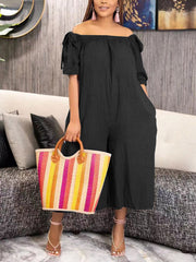 Off Shoulder Pockets Loose Jumpsuit