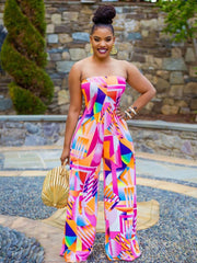 Printed Smocked Jumpsuit