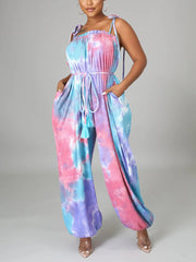 Ärmelloser Bandage-Jumpsuit mit Batikmuster