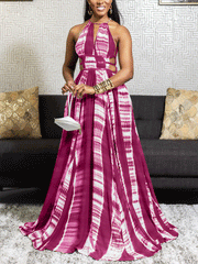Vestido largo con efecto tie dye y cuello halter