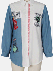 Mini-Hemdkleid aus Denim mit Patchwork-Patches