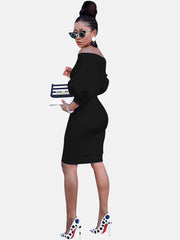 Schulterfreies Midikleid mit Puffärmeln