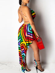 Vestido midi asimétrico con escote en V y espalda descubierta