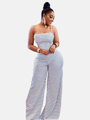 Loose Shoulder Polka Dot Bodycon Jumpsuit
