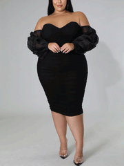 Off The Shoulder Mesh Sleeve Dress