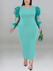 Vestido largo con mangas de malla lisa