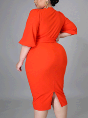 Vestido midi liso con escote en V profundo y abertura