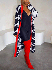 Cárdigan de piel con diseño de pata de gallo y bloques de color