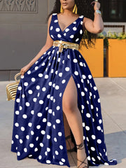 Bedrucktes Maxikleid mit gepunktetem Schlitz