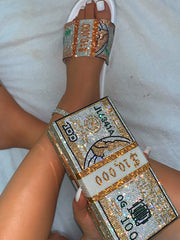 Pantuflas de dólar con diamantes de imitación
