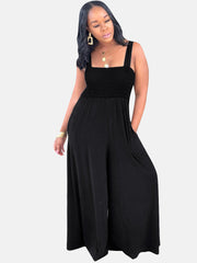 Square Neck Pleated Wide Leg Jumpsuit