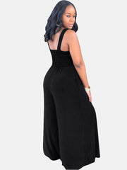 Square Neck Pleated Wide Leg Jumpsuit
