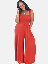 Square Neck Pleated Wide Leg Jumpsuit