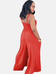 Square Neck Pleated Wide Leg Jumpsuit