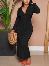 Solid Ruched Button Maxi Dress