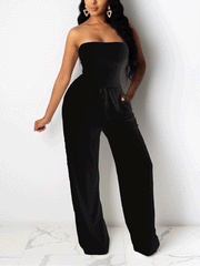 Trägerloser Jumpsuit mit weitem Bein und Kordelzug