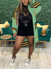 Gestrickter Cardigan mit Farbblock-Streifen