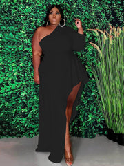 Solid Asymmetrical Oblique Collar Dresses