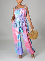 Ärmelloser Bandage-Jumpsuit mit Batikmuster