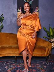 Satin One-Shoulder-Rüschenkleid