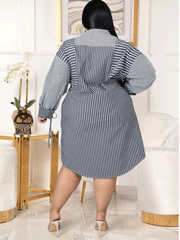 Striped Turndown Collar Shirt Dress