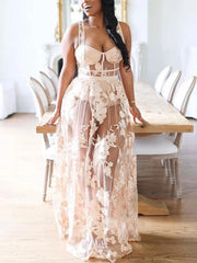 Vestido de fiesta de boda de malla bordada