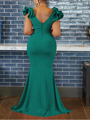 Vestido largo formal con mangas con volantes