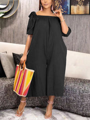 Off Shoulder Pockets Loose Jumpsuit
