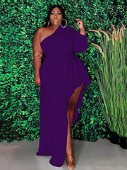 Solid Asymmetrical Oblique Collar Dresses