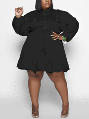 Vestido mini con botones y cuello vuelto