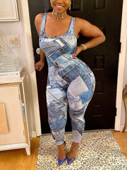 Ärmelloser Jumpsuit mit Print