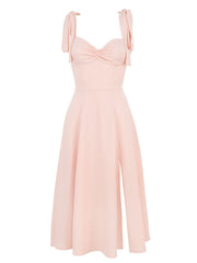 Vestido midi con abertura alta y fruncido elástico