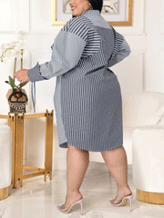 Striped Turndown Collar Shirt Dress