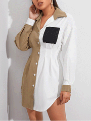 Mini-Hemdkleid mit Patchwork-Tasche