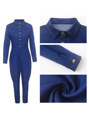 Enger Jeans-Jumpsuit mit Knopfleiste