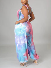 Ärmelloser Bandage-Jumpsuit mit Batikmuster