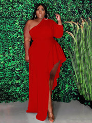 Solid Asymmetrical Oblique Collar Dresses