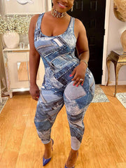 Ärmelloser Jumpsuit mit Print