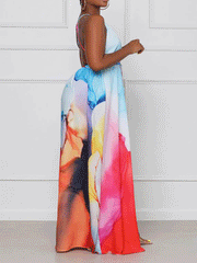 Vestido largo con abertura y efecto tie dye