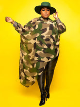 Printed Asymmetric Hem Turtleneck Top