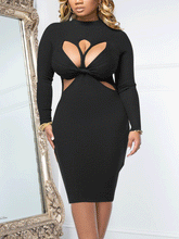 Figurbetontes Midikleid mit Rippenmuster und Cut-outs