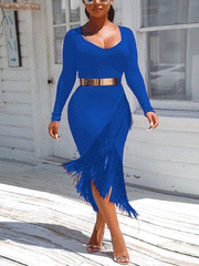 Einfarbiges, unregelmäßiges Midikleid mit Quasten