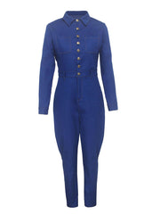 Enger Jeans-Jumpsuit mit Knopfleiste