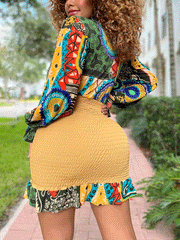 Minivestido con volantes y patchwork floral