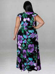 Vestido largo con abertura y cordones y mangas con volantes florales