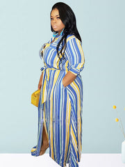 Gestreiftes Maxi-Hemdkleid mit Gürtel
